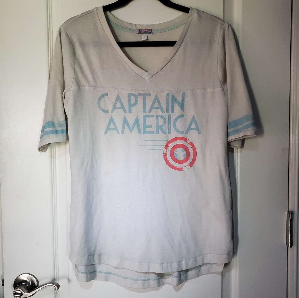 Marvel Her Universe Faded Retro Jersey V-neck Cream Captain America Tee